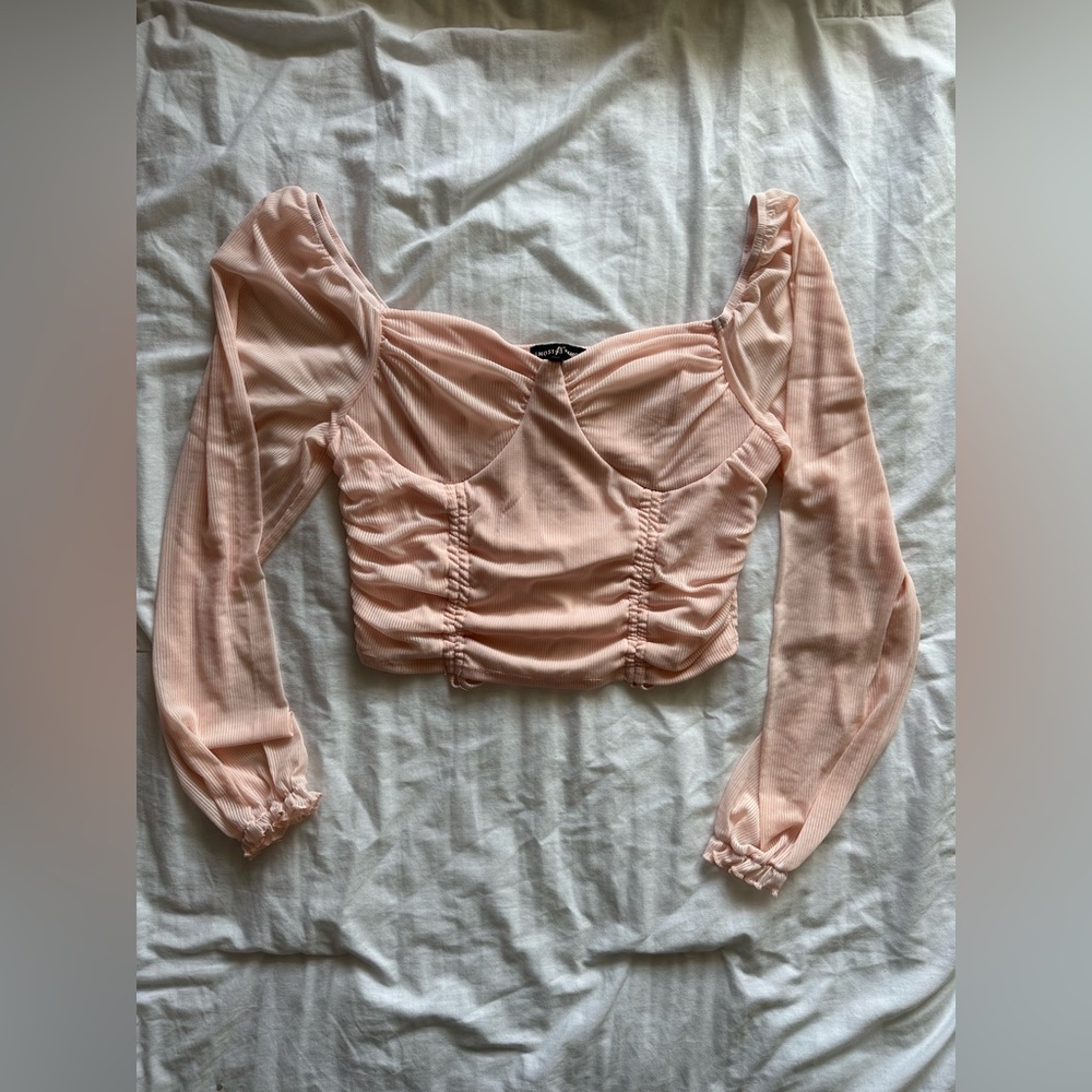 Pink Long Sleeve Crop Top